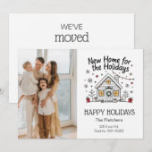 Cute Doodle New Home for The Holidays Moving Photo Feestdagenkaart (Voorkant / Achterkant)