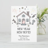 Cute Doodle New Year New Home Moving  Feestdagenkaart (Staand voorkant)