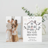 Cute Doodle New Year New Home Moving Photo Feestdagenkaart (Staand voorkant)