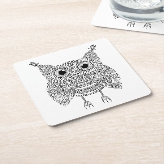 Cute Doodle Owl Kartonnen Onderzetters (Schuin)