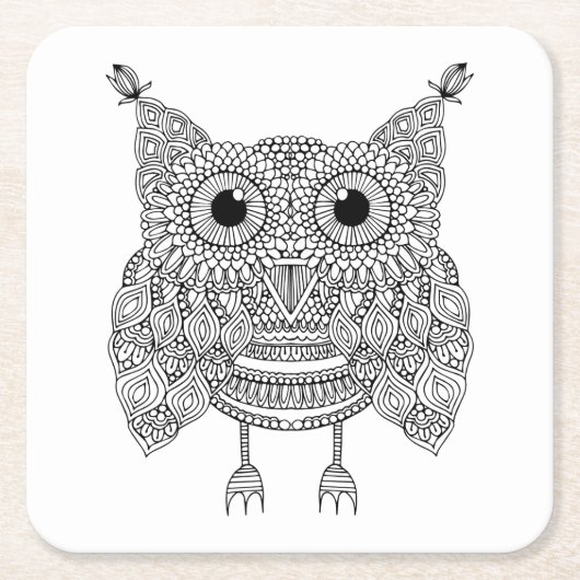 Cute Doodle Owl Kartonnen Onderzetters (Voorkant)