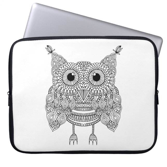 Cute Doodle Owl Laptop Sleeve (Voorkant)