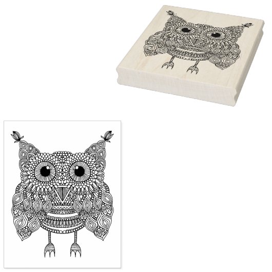 Cute Doodle Owl Rubberstempel (Gestempeld)