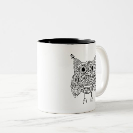 Cute Doodle Owl Tweekleurige Koffiemok (Voorkant rechts)