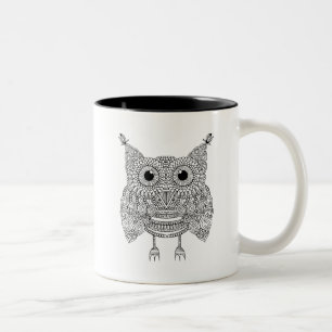 Cute Doodle Owl Tweekleurige Koffiemok