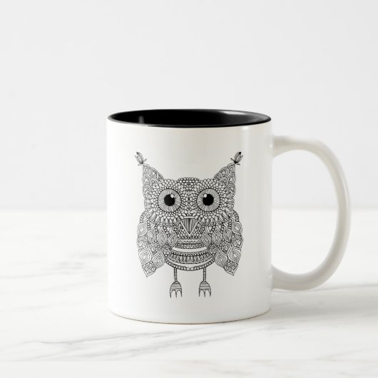 Cute Doodle Owl Tweekleurige Koffiemok (Rechts)