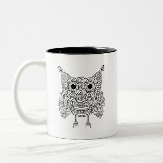 Cute Doodle Owl Tweekleurige Koffiemok (Links)