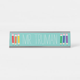 Cute Doodle Pencils Leernaam Bord Bureau Naambordje