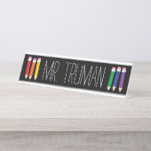 Cute Doodle Pencils Leernaam Bord Bureau Naambordje (Voorkant)