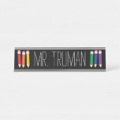 Cute Doodle Pencils Leernaam Bord Bureau Naambordje (Voorkant)