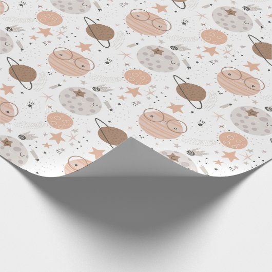 Cute Doodle Planet Pattern Cadeaupapier (Hoek)