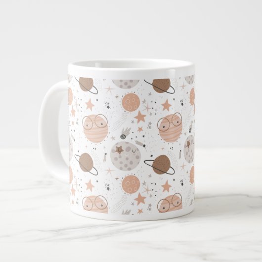 Cute Doodle Planet Pattern Grote Koffiekop (Links)