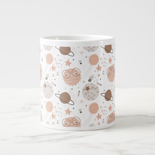 Cute Doodle Planet Pattern Grote Koffiekop (Voorkant)