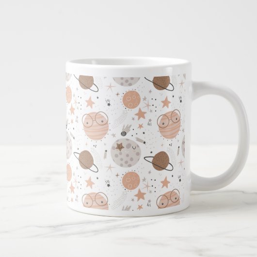 Cute Doodle Planet Pattern Grote Koffiekop (Rechts)