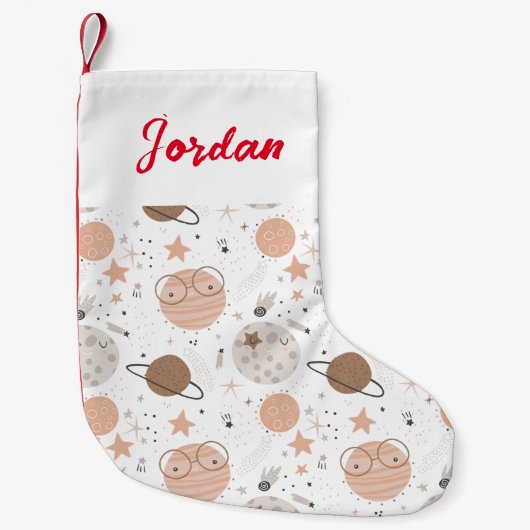 Cute Doodle Planet Pattern Kleine Kerstsok (Voorkant)