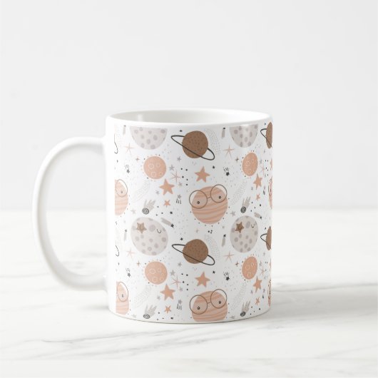 Cute Doodle Planet Pattern Koffiemok (Links)