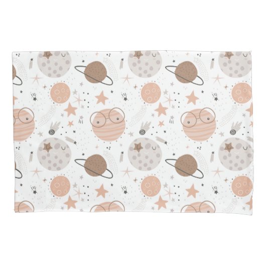 Cute Doodle Planet Pattern Kussensloop (Voorkant)