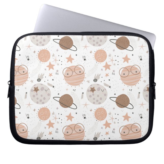 Cute Doodle Planet Pattern Laptop Sleeve (Voorkant)