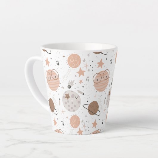 Cute Doodle Planet Pattern Latte Mok (Linkerhoek)