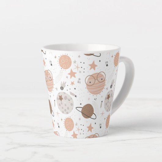 Cute Doodle Planet Pattern Latte Mok (Rechterhoek)