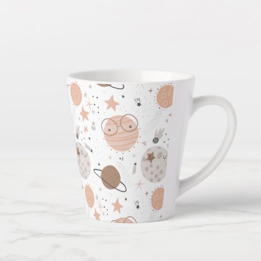 Cute Doodle Planet Pattern Latte Mok (Rechts)