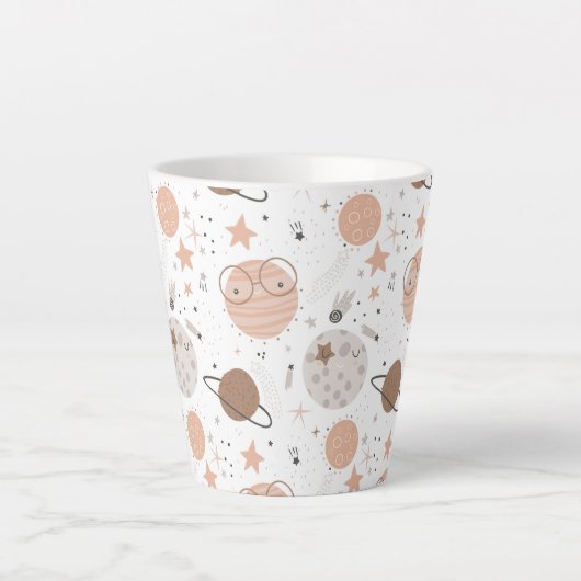 Cute Doodle Planet Pattern Latte Mok (Voorkant)