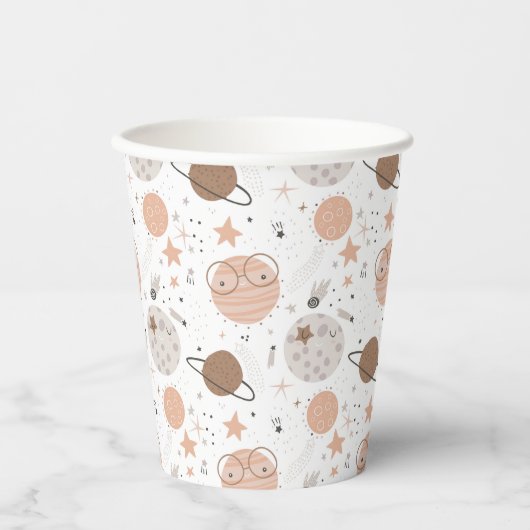 Cute Doodle Planet Pattern Papieren Bekers (Voorkant)