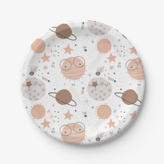 Cute Doodle Planet Pattern Papieren Bordje (Voorkant)