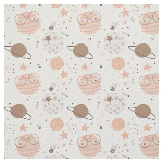 Cute Doodle Planet Pattern Stof (Swatch)