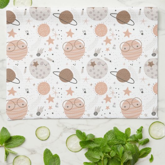 Cute Doodle Planet Pattern Theedoek (Gevouwen)