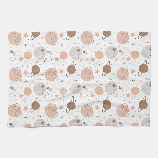 Cute Doodle Planet Pattern Theedoek (Horizontaal)