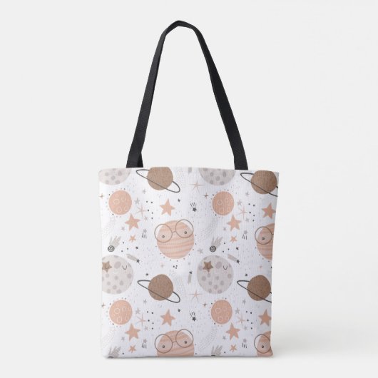 Cute Doodle Planet Pattern Tote Bag (Achterkant)