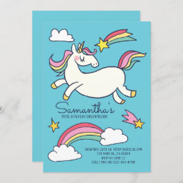 Cute Doodle Rainbow Unicorn Stars Birthday Kaart