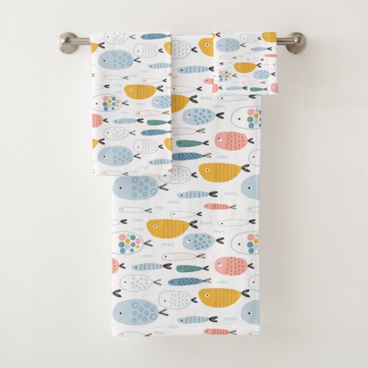 Cute Doodle School of Fish Pattern Bad Handdoek (Insitu)