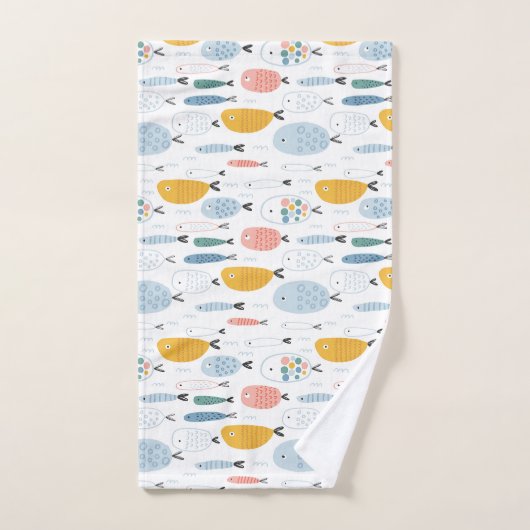 Cute Doodle School of Fish Pattern Bad Handdoek (Handdoek)