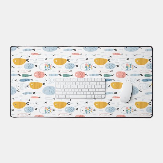 Cute Doodle School of Fish Pattern Bureaumat (Keyboard & Muis)