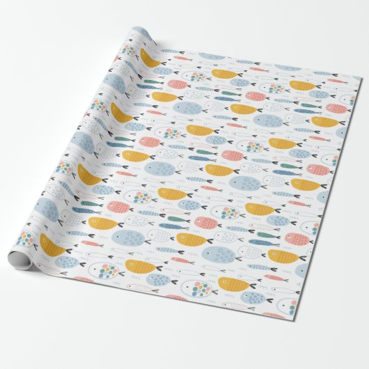 Cute Doodle School of Fish Pattern Cadeaupapier (Uitgerold)