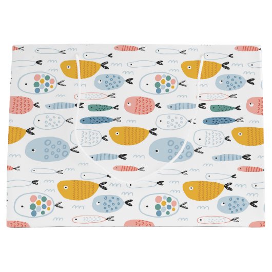 Cute Doodle School of Fish Pattern Groot Cadeauzakje (Voorkant)