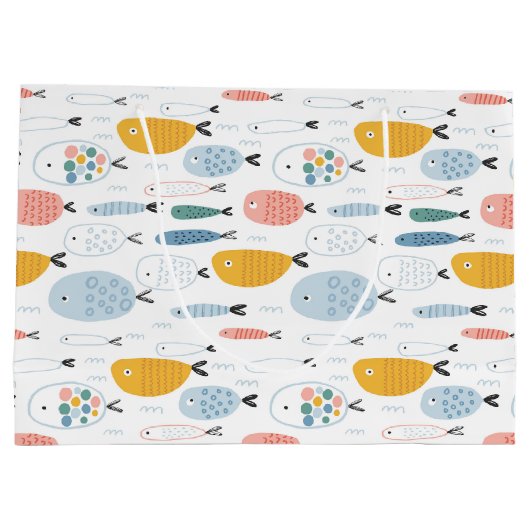 Cute Doodle School of Fish Pattern Groot Cadeauzakje (Achterkant)