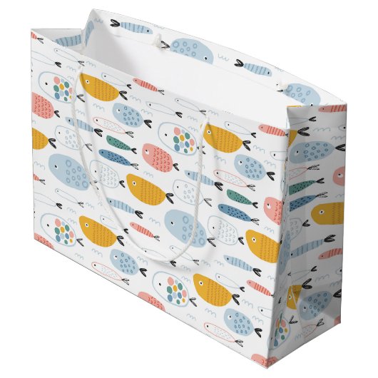 Cute Doodle School of Fish Pattern Groot Cadeauzakje (Achterkant Gekanteld)