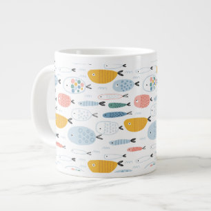 Cute Doodle School of Fish Pattern Grote Koffiekop