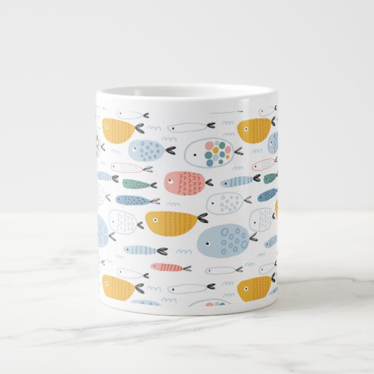 Cute Doodle School of Fish Pattern Grote Koffiekop (Voorkant)
