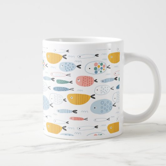 Cute Doodle School of Fish Pattern Grote Koffiekop (Rechts)