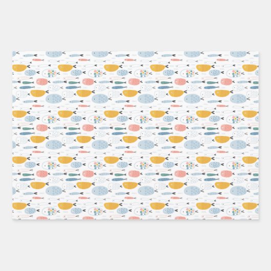 Cute Doodle School of Fish Pattern Inpakpapier Vel (Voorkant 3)