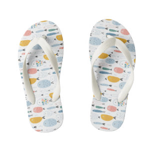 Cute Doodle School of Fish Pattern Kinder Teenslippers