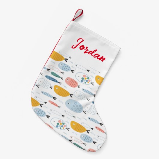 Cute Doodle School of Fish Pattern Kleine Kerstsok (Voorkant (Hangend))