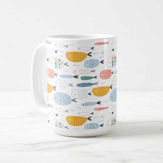 Cute Doodle School of Fish Pattern Koffiemok (Voorkant links)