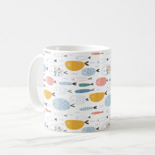Cute Doodle School of Fish Pattern Koffiemok