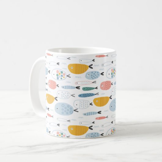 Cute Doodle School of Fish Pattern Koffiemok (Voorkant links)