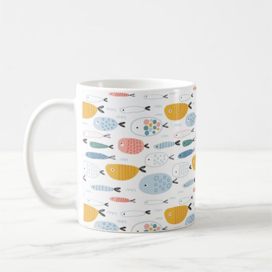 Cute Doodle School of Fish Pattern Koffiemok (Links)